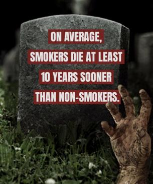 On average, smokers die at least 10 years sooner than non-smokers.